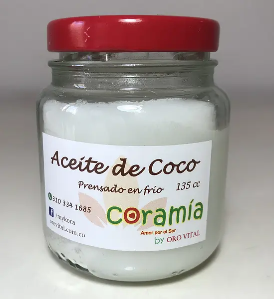 Aceite de Coco Prensado de Frio 100% Orgánico x 130 Cc
