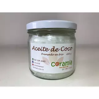 Aceite de Coco Prensado de Frio 100% Orgánico x 450 Gr
