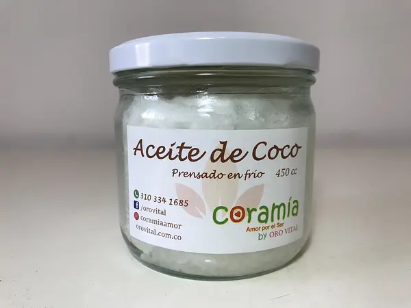 Aceite de Coco Prensado de Frio 100% Orgánico x 450 Gr