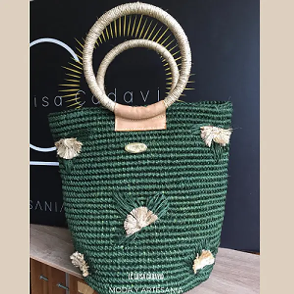 Bolso de Fique con Asa de Fique Verde Artesanal.