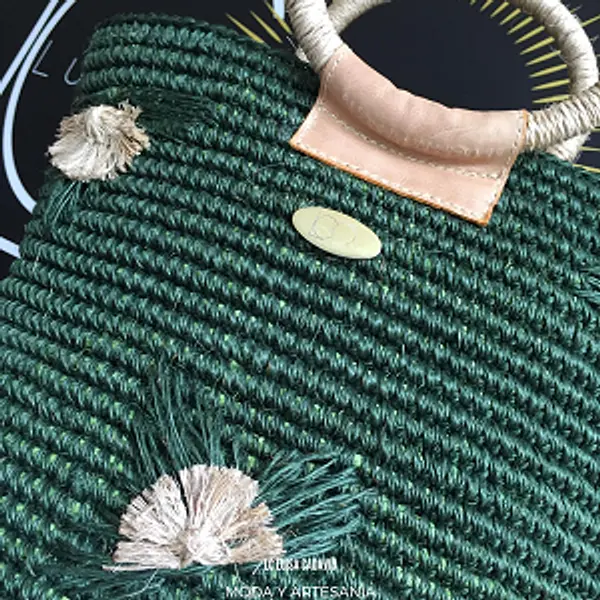 Bolso de Fique con Asa de Fique Verde Artesanal.