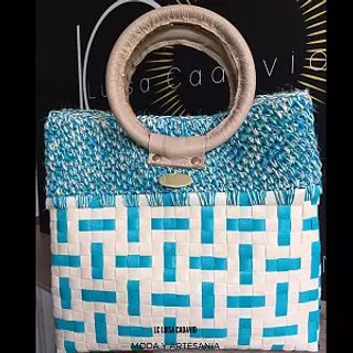 Bolso de Fique y Zuncho Color Azul Artesanal.
