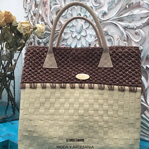 Bolso de Fique y Zuncho Color Beige Artesanal.